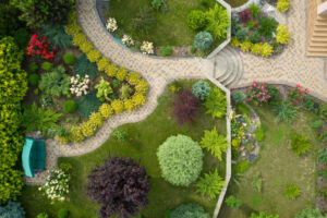 Overhead image of a landscaped property